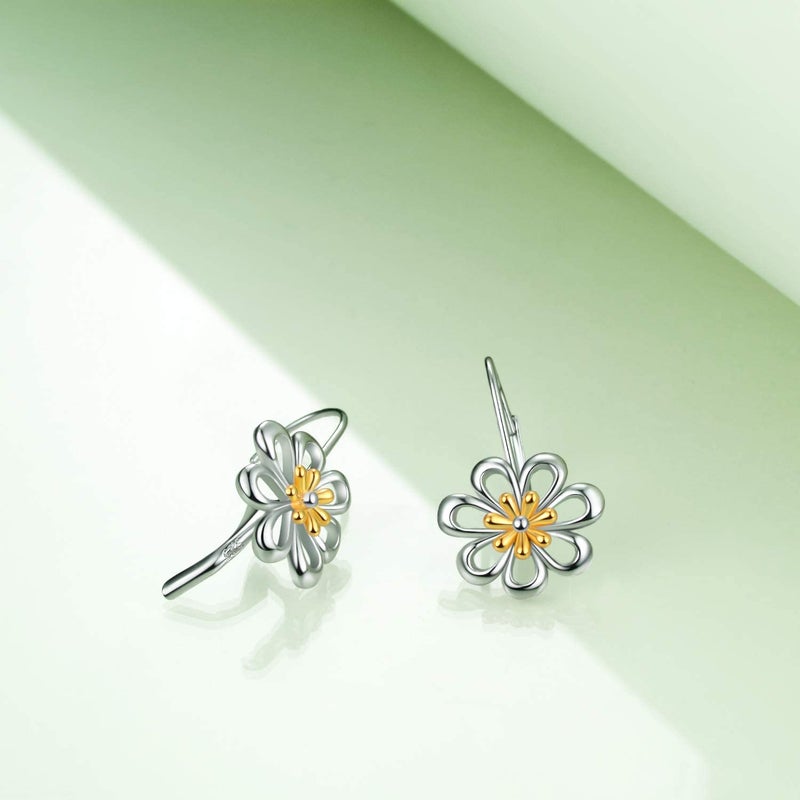 LUHE Daisy Earrings Gifts for Women Sterling Silver Flower Leverback Dangle Hoop Jewelry Christmas Gifts - Image 4